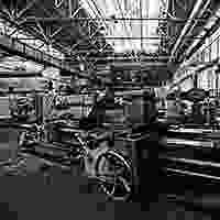 Industrial machine shop with lathes and manufacturing equipment