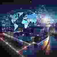 Global shipping and logistics network map with cargo containers