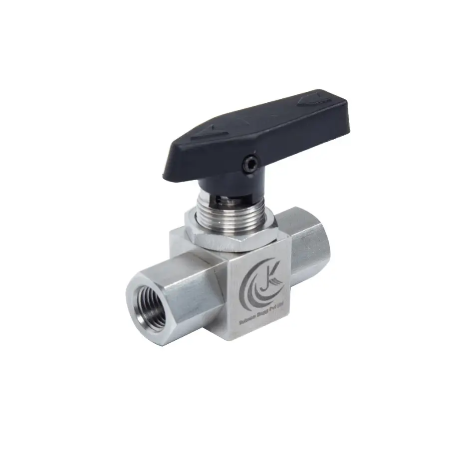JK Subsea panel mount ball valve with black lever handle, stainless steel body