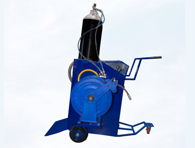 Oxygen booster pump trolley with cylinder, hose reel and control panel