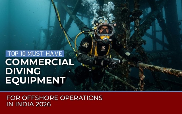 Top 10 must-have offshore commercial diving equipment in India including LARS system, diving helmet, decompression chamber, and diving control container