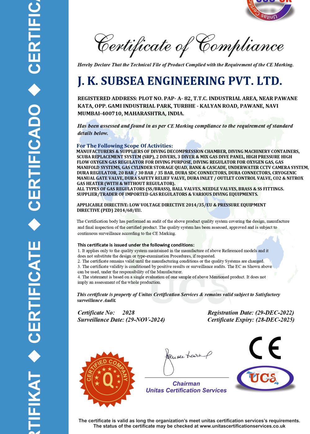 CE Marking Certificate of JKSEPL